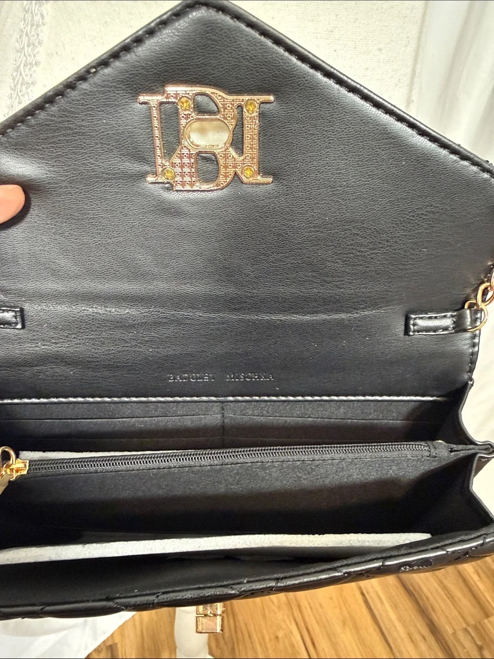 Badgley Mischka Black Quilted Crossbody with Gold Chain